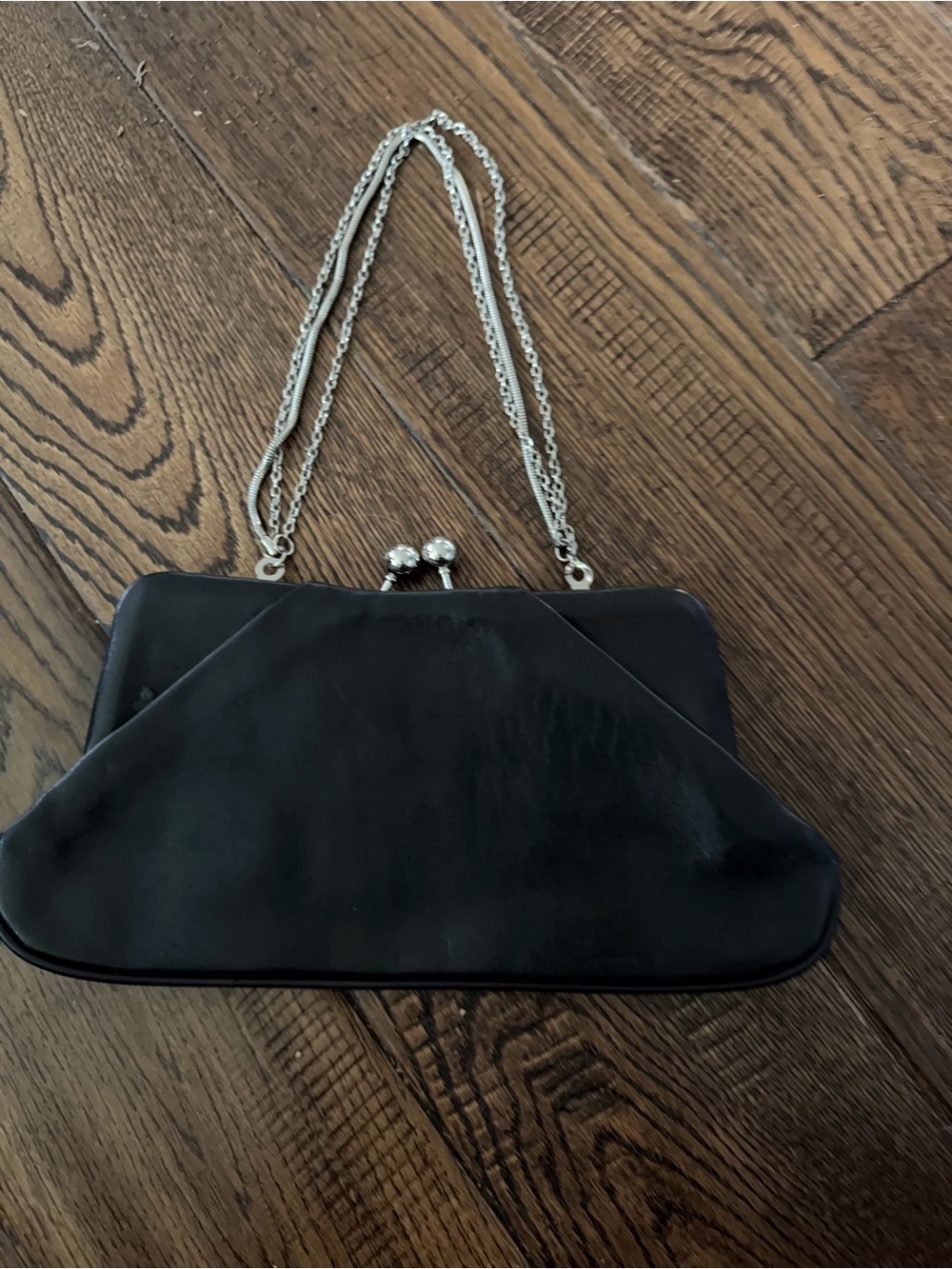 HOBO Classic Black Leather Evening Clutch with Chain